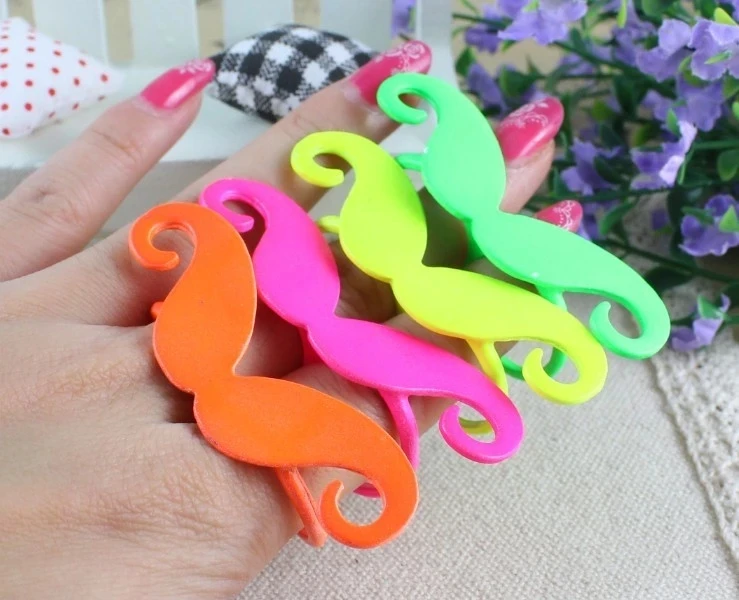 Cute Candy Color Double Finger Ring Beard Mustache Bead Rings For Women Girls GIft Retro Style Bijoux Jewelry