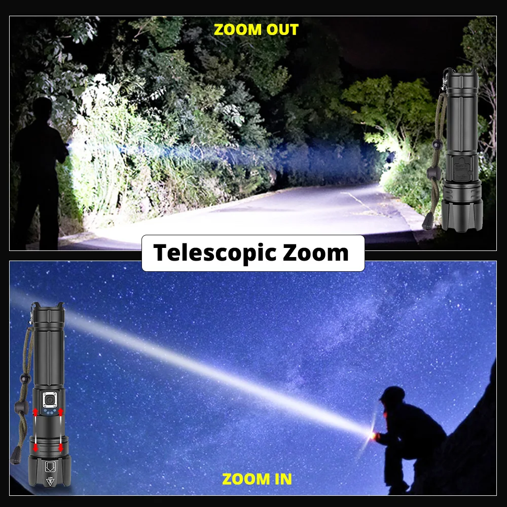 NEW Powerful Lights XHP90.2 Ultra Bright 18650 LED Flashlight USB Rechargeable XHP70 Tactical Light 26650 Zoom Camp Torch