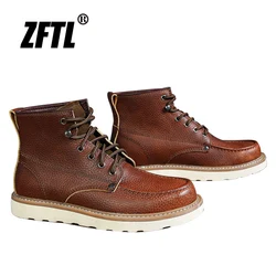 ZFTL Men's Boots Cowhide Thick-soled boots retro British Outdoor Tooling shoes Ankle Boots Male Casual Lace up boots 2023