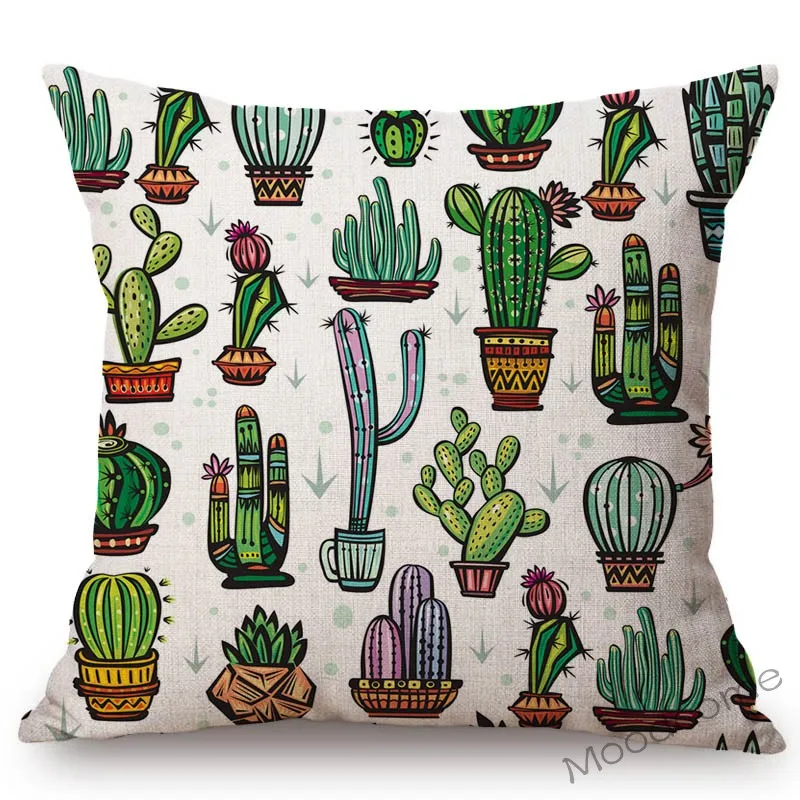 Cute Seamless Cacti Pattern Summer Home Decoration Sofa Throw Pillow Case Cotton Linen Watercolor Cactus Nordic Cushion Cover