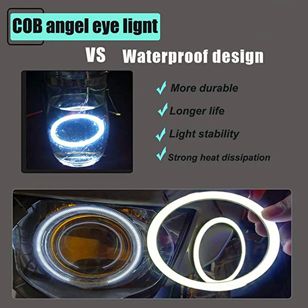 YSY COB Angel Eyes 60mm 130mm 2Pieces(1pair) Auto Halo Rings COB 140MM Angel Eye Car Headlight Motorcycle White Yellow 12V Led