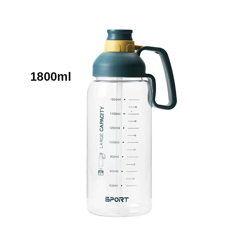 Transparent Plastic Water Bottle with Graduated Straw, Large Capacity Outdoor Sports Water Cup, Gym Water Bottle