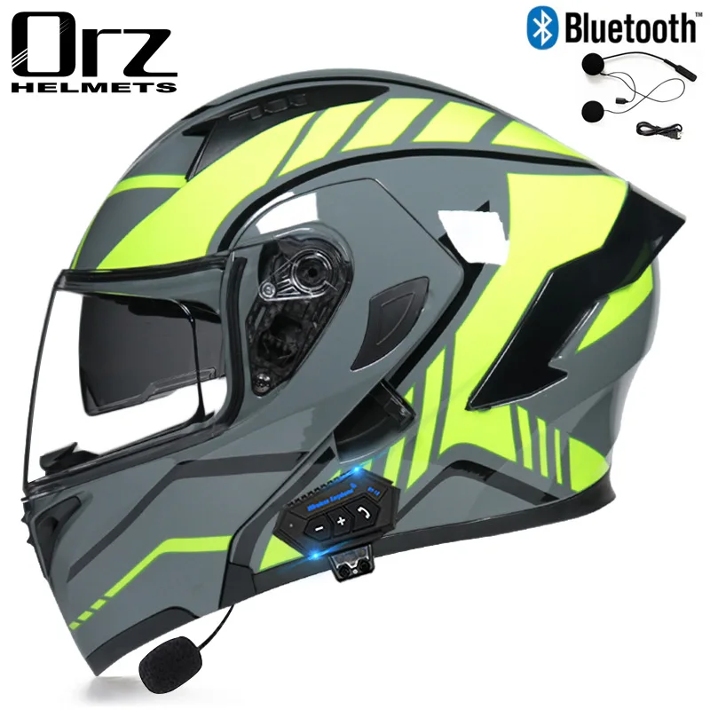 Men Women Dual Lens Bluetooth Motorcycle Helmet DOT Approved Flip Up Anti-Fog Visors Riding Helmet  Capacetes Para Moto