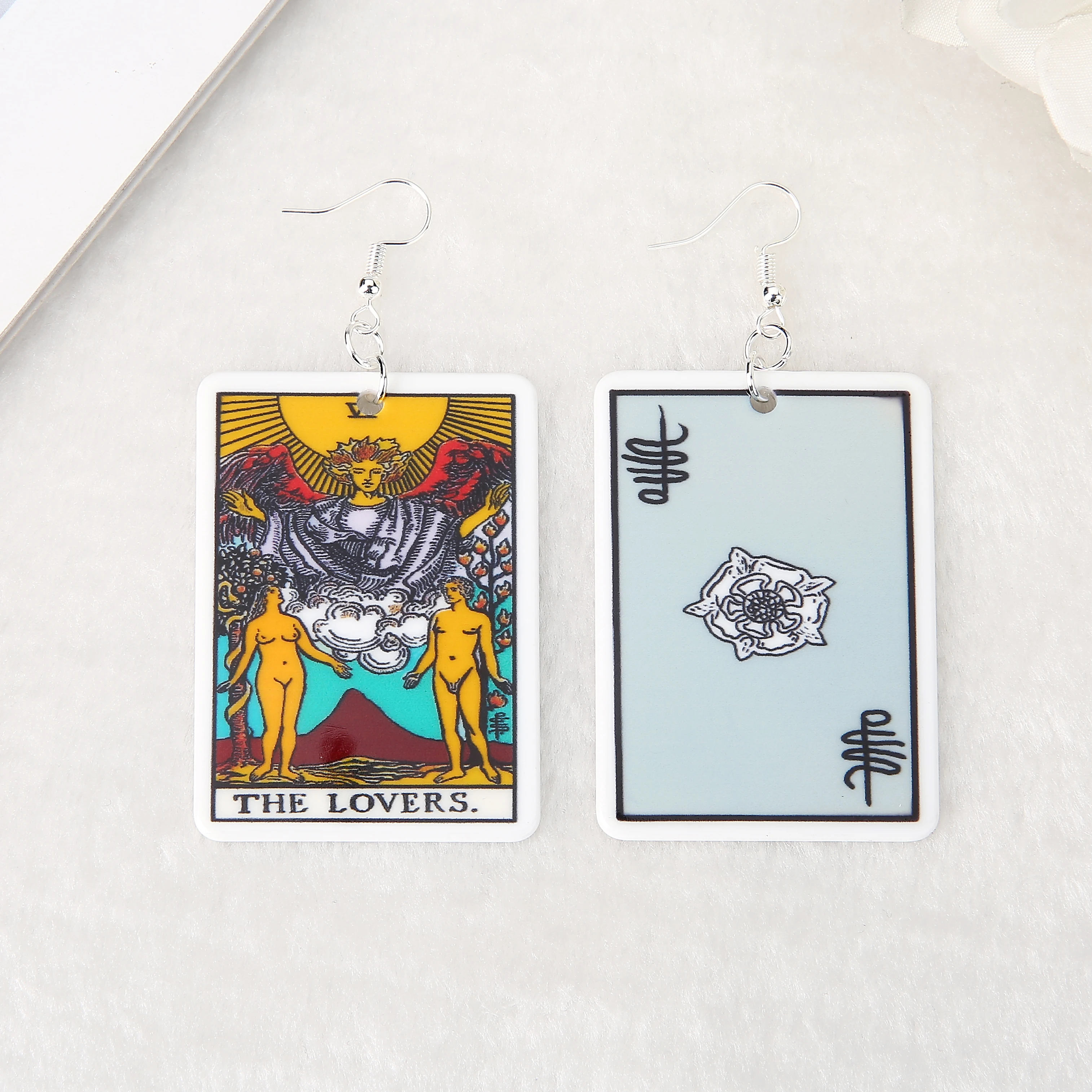 1Pair Tarot Deck Card Drop Earring 57*37MM  Flatback  Crafts Sun Moon Star And  Lovers Divination Board Charms  Fashion Jewelry