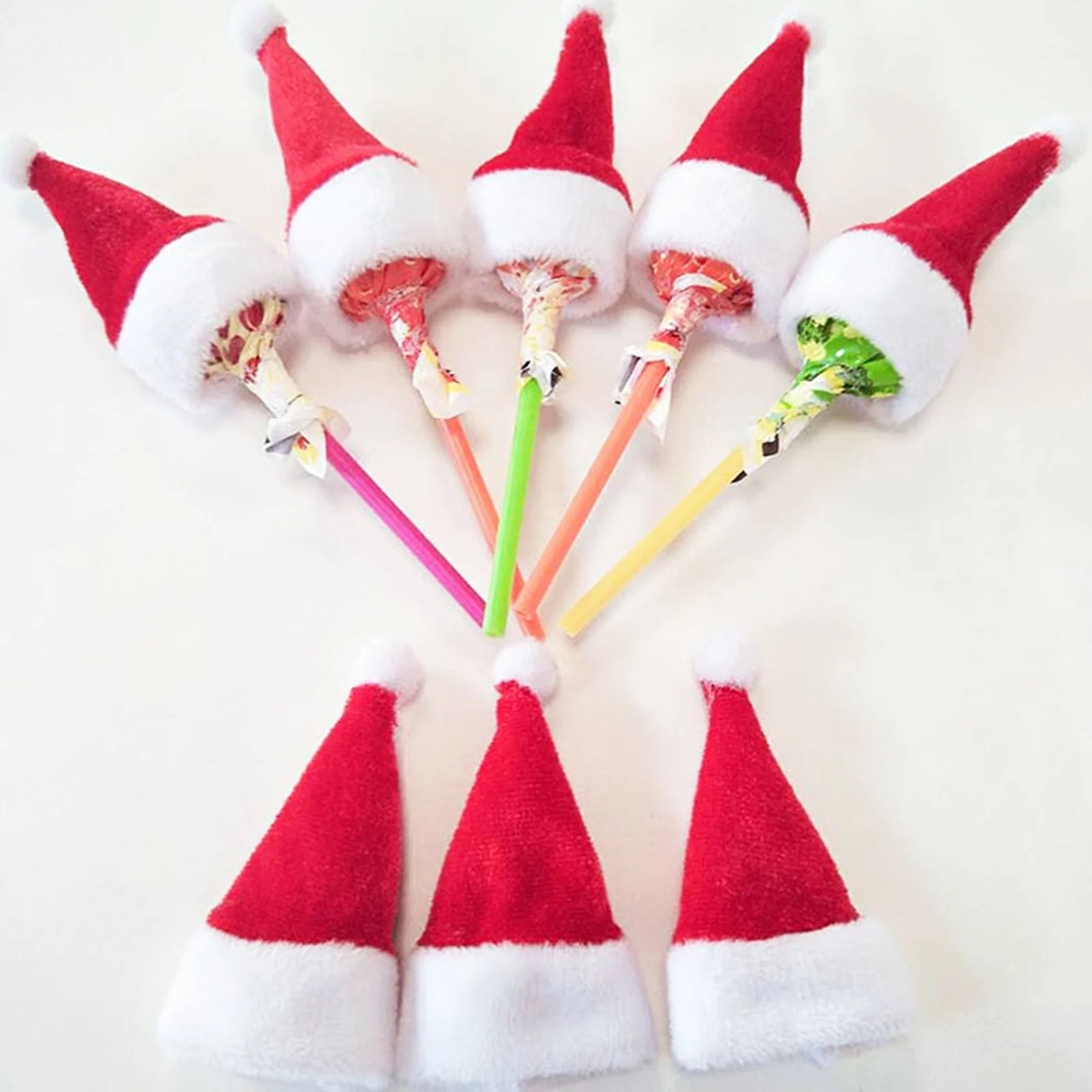 Mini Christmas Hat Santa Claus cap for Lollipop Top Topper Cover Hat For Xmas New Year Festival Party Decoration