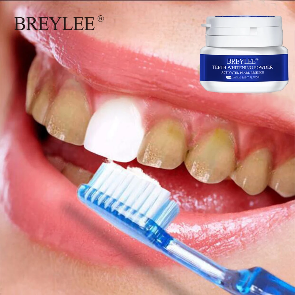 BREYLEE Teeth Whitening Powder Remove StainsPlaque Cleaning Hygiene  Bleaching Dental Toothpaste Tools Oral White Teeth Care 30g