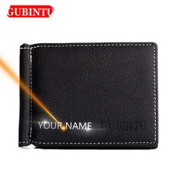 Name Engraving Money Clip Mini Wallets Genuine Leather Male Purse Mini Vintage Slim Wallets