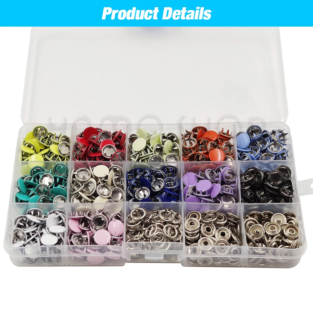 9.5mm Metal Prong Snap Button Solid Press Prong Fasteners Studs Pliers Tool Set Kits For Clothes Garment Sewing Bags Shoes