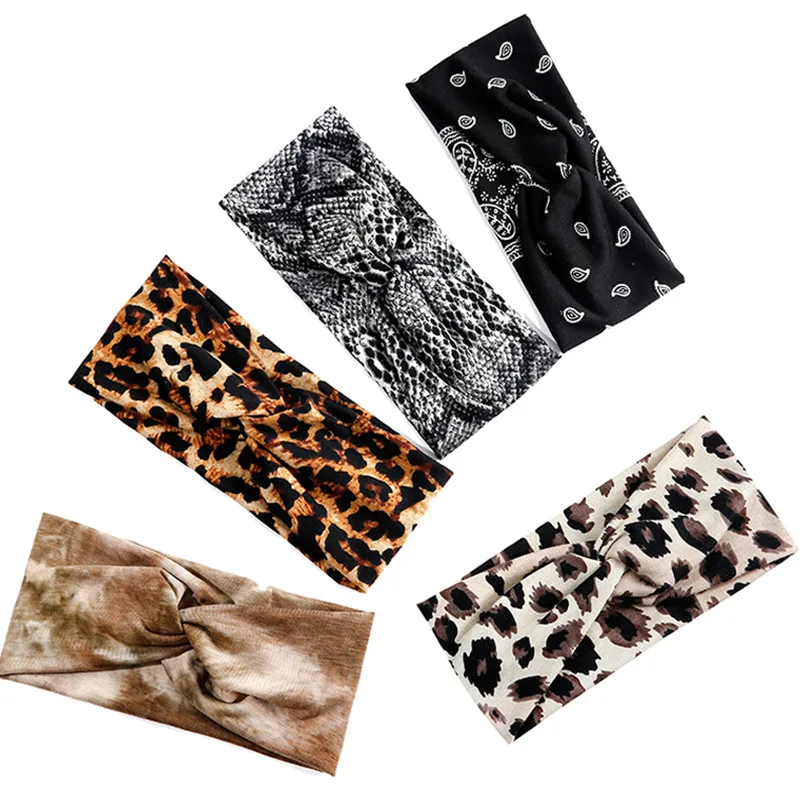 Sports Headbands For Women Criss Cross Elastic Hair Bands Boho Turban Leopard Print Headwraps Hair Accessories