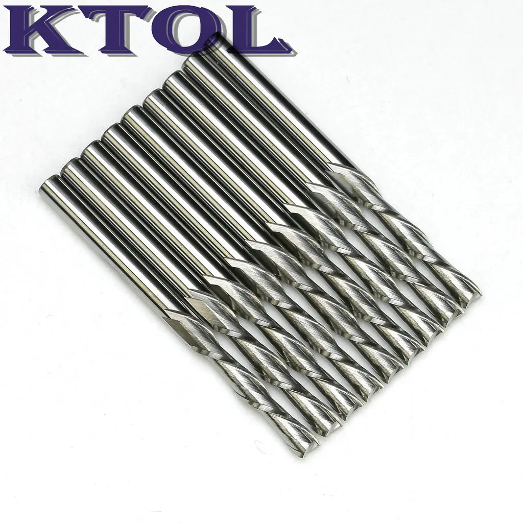 Cortador de trituração, Down Carbide End Mill Cutter Tools, Duas Flauta Espiral Bit, CNC Router Bits para Wood Set, 3.175*17mm