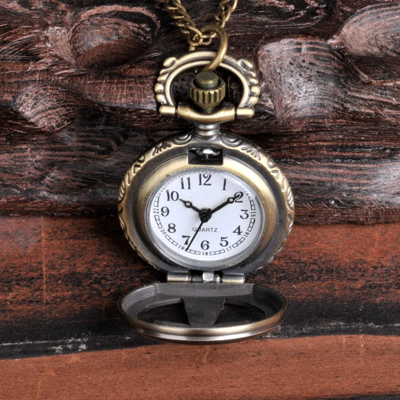 6064Bronze trumpet cross classical clamshell personality pocket watch fine chain engraving hollow table