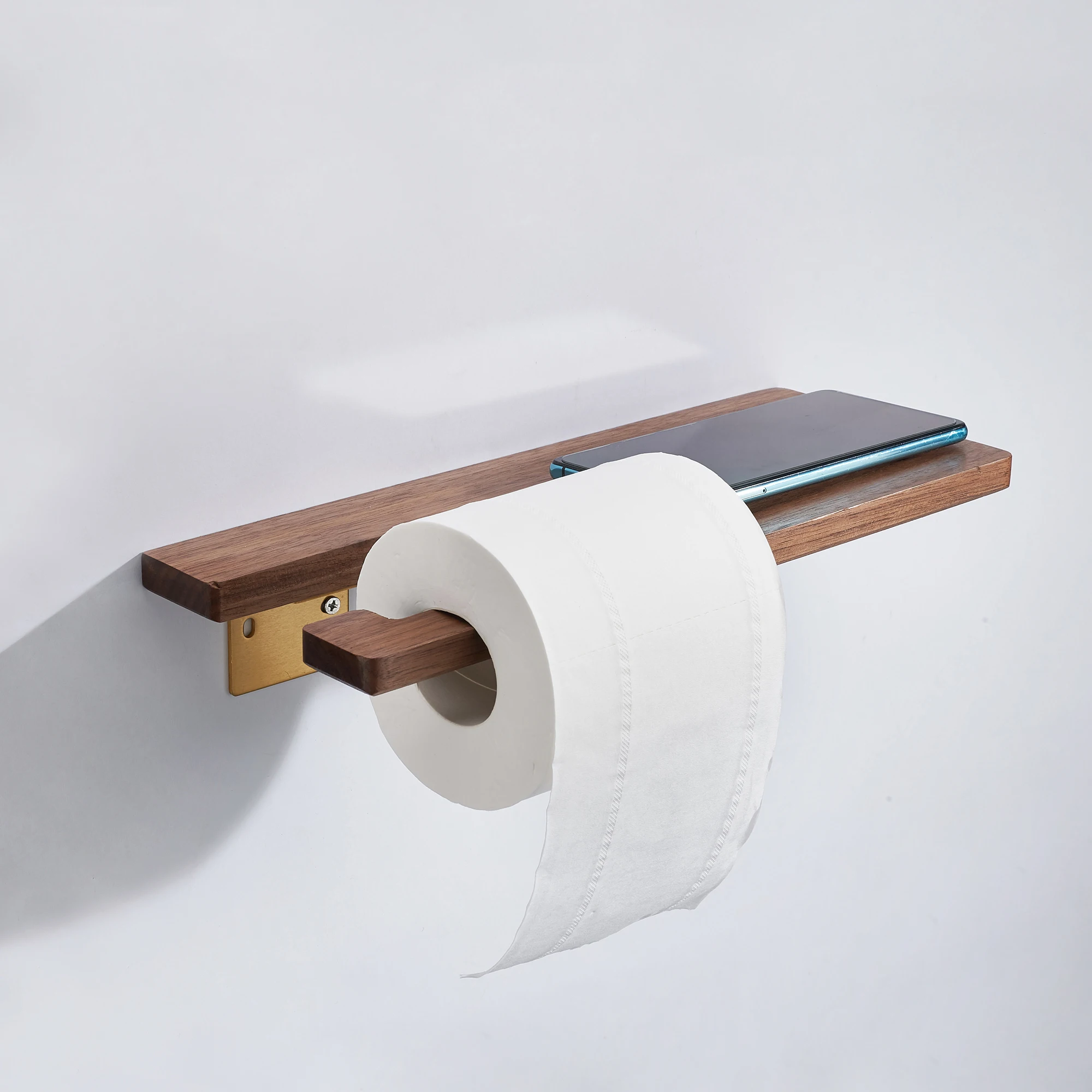 SARIHOSY Toilet Paper Holder for Bathroom with Phone Storage Shelf Wooden Gilded Roll Paper Holder Bathroom Accessories