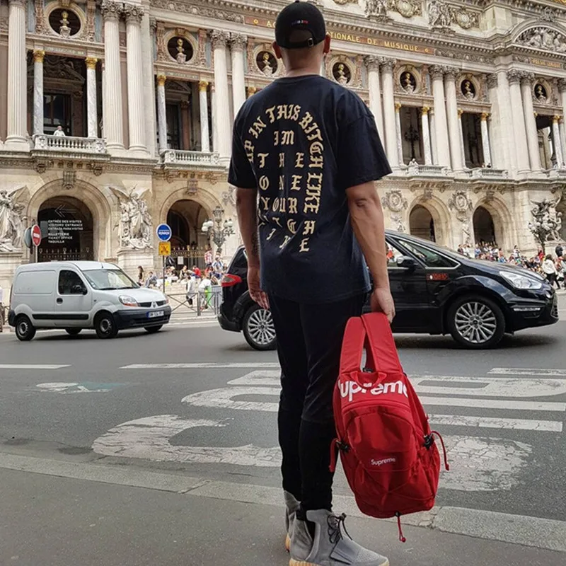 Singer Kanye West Pablo Pop-Up21 City Sanskrit Paris Letter Gold Print Short Sleeve Loose T shirts Men Women Oversized Tee