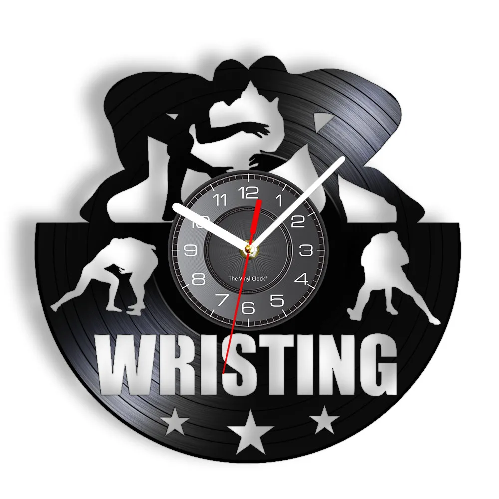 Wrestling Competitive Vinyl Album Record Clock Wristing Combat Sport Fight Club Decorative Clock Wall Watch Wrestler Man Decor