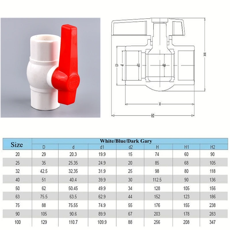 1Pc 20~50mm UPVC Ball Valve Aquarium Water Flow Controller Valve, Garden Watering Irrigation System Water Pipe Valve Connector
