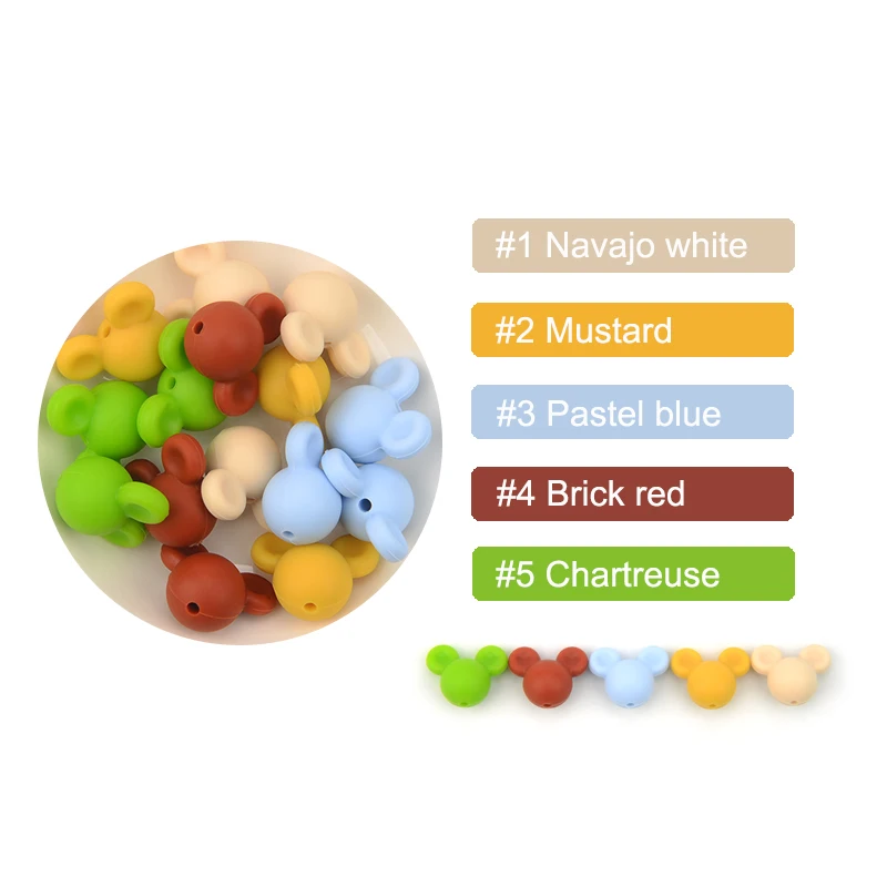 LOFCA Mouse 10pcs/lot Silicone Beads Baby Teether Toy Soft Chew Teething BPA Free DIY Charm Necklace Food Grade Jewelry