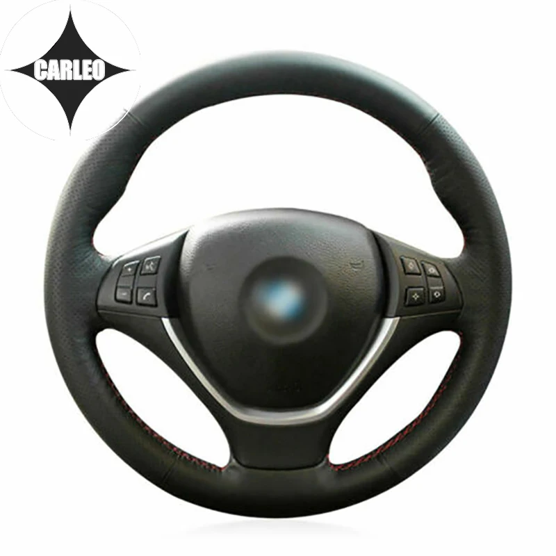 

DIY Car Steering Wheel Cover for BMW X5 E70 X6 E71 Genuine Black Leather Custom Hand Stitching Holder Top Layer Wrap