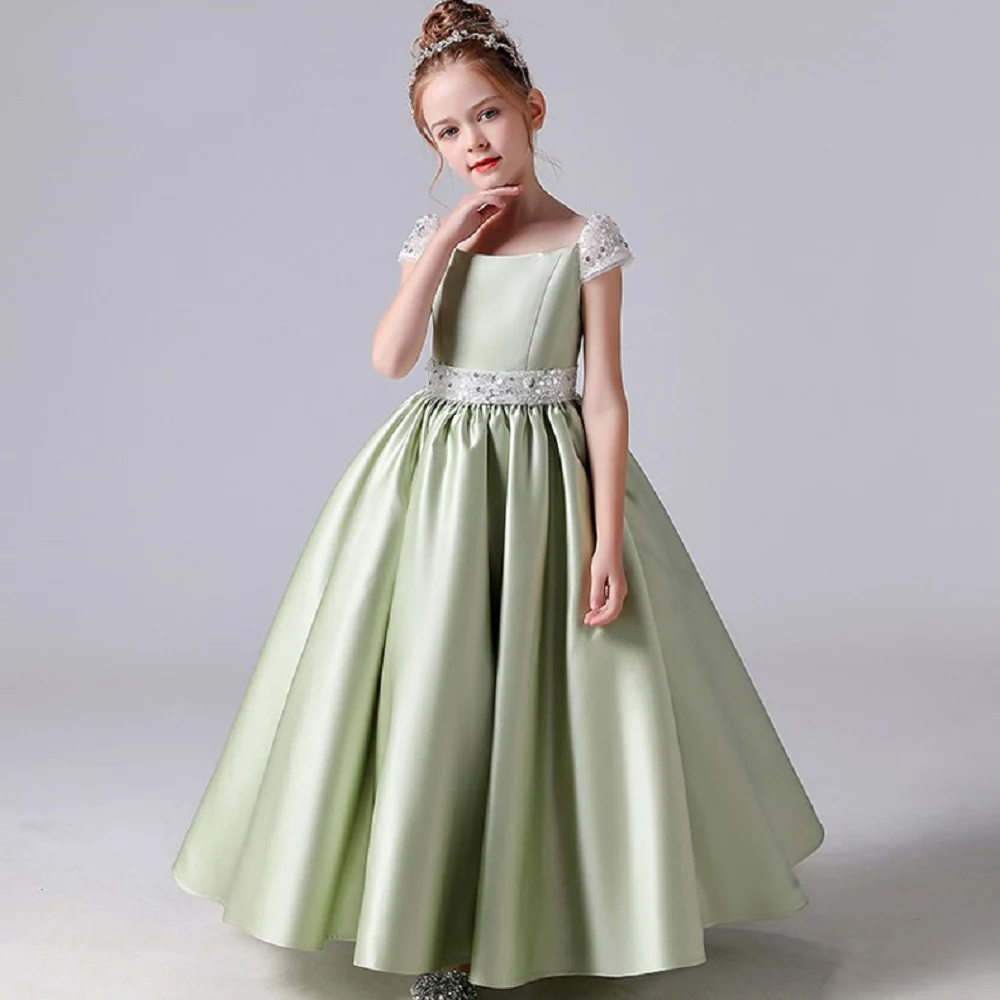 Dideyttawl Elegant Satin Girl Birthday Party Princess Gowns Vintage Flower Girl Dresses Formal Communion Dress For Kids