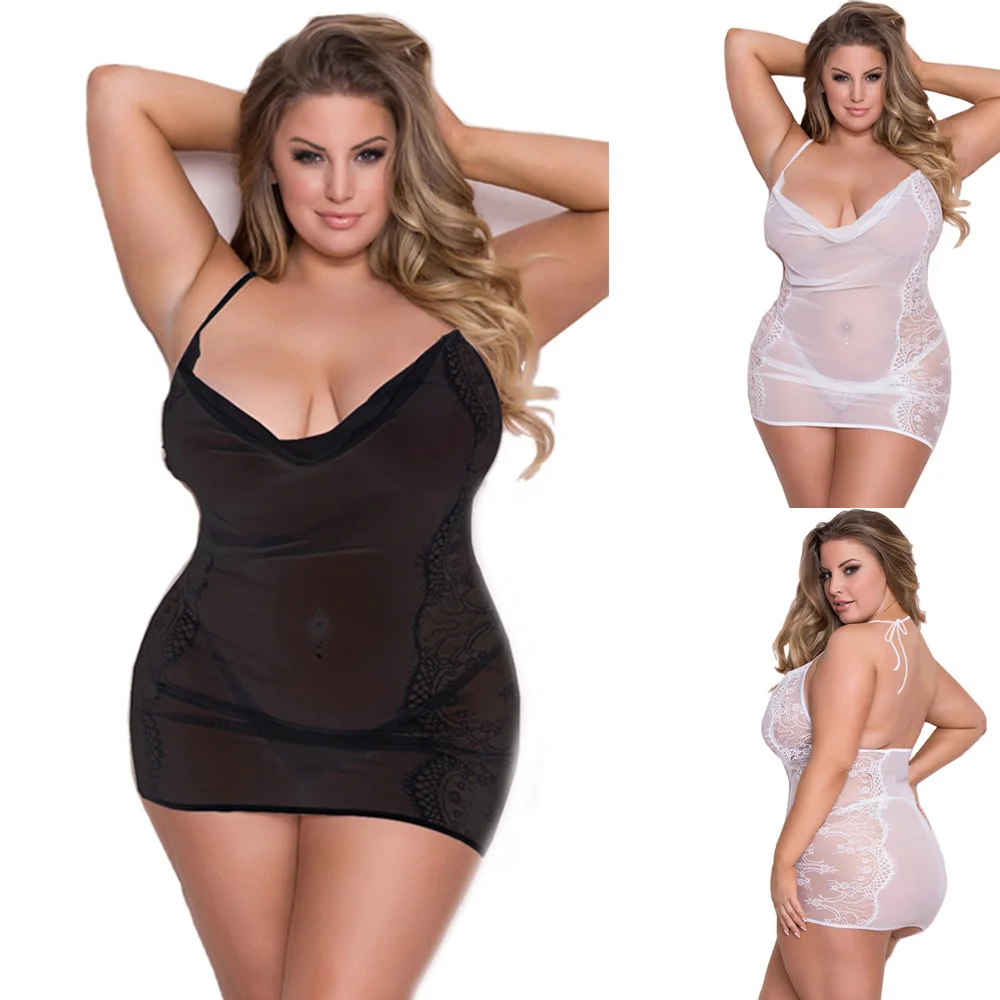 Sexy Lingerie plus size Women Sexy Blouse Sleepwear Lace Underwear Sex Babydoll Erotic Transparent strappy Dress Mesh Fat 5XL