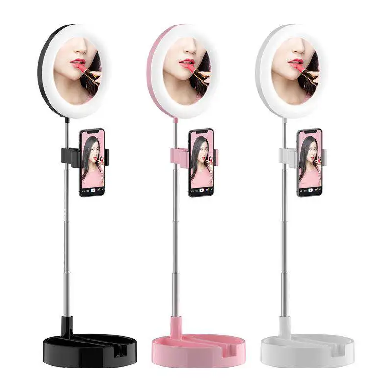 

Folding 6 Inch LED Ring Light Tricolor Fill Light For Selfie Makeup Photography Video Live Stream Lamp Phone Stand Ring Light