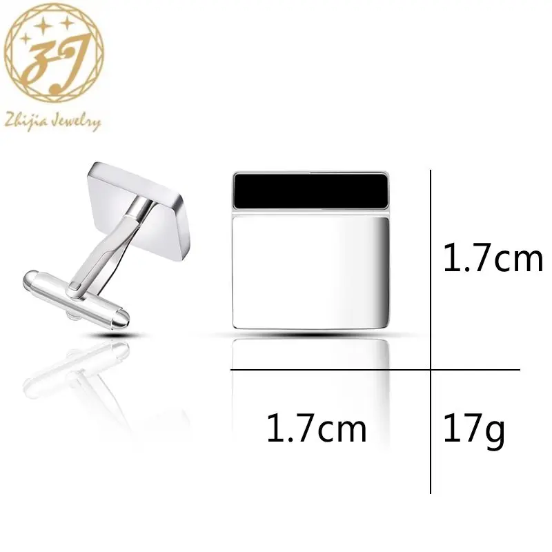 Zhijia simple classic business style black silver color men's fashion cufflinks accessories man jewelry gifts