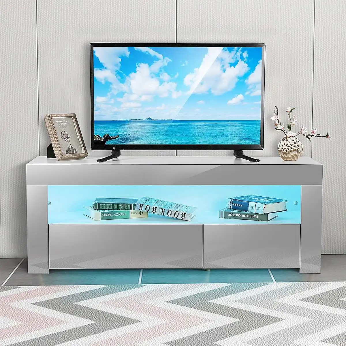 47 Inch Luxury TV Cabinet Modern with LED Drawers TV Stand Living Room Furniture Home Furnishings High Gloss TV Unit Bracket