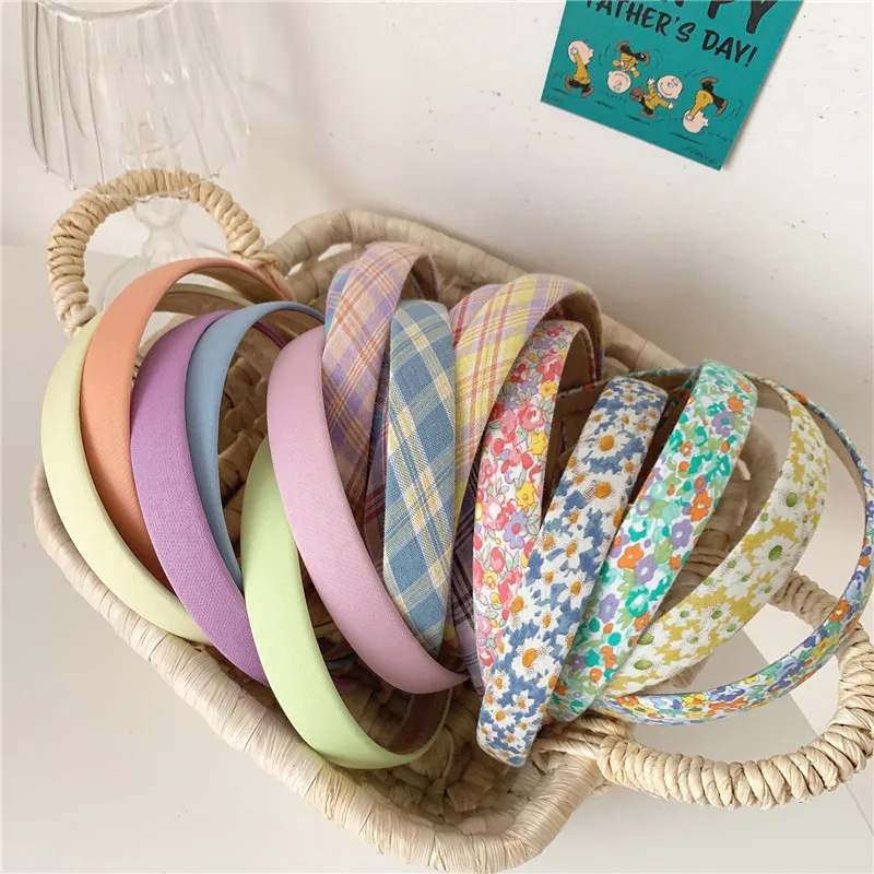 3pcs/set Sweet Candy Color Plaid Flower Headbands Set Daily Girls Floral Hairbands Head Hoop Women Headwear Accessories