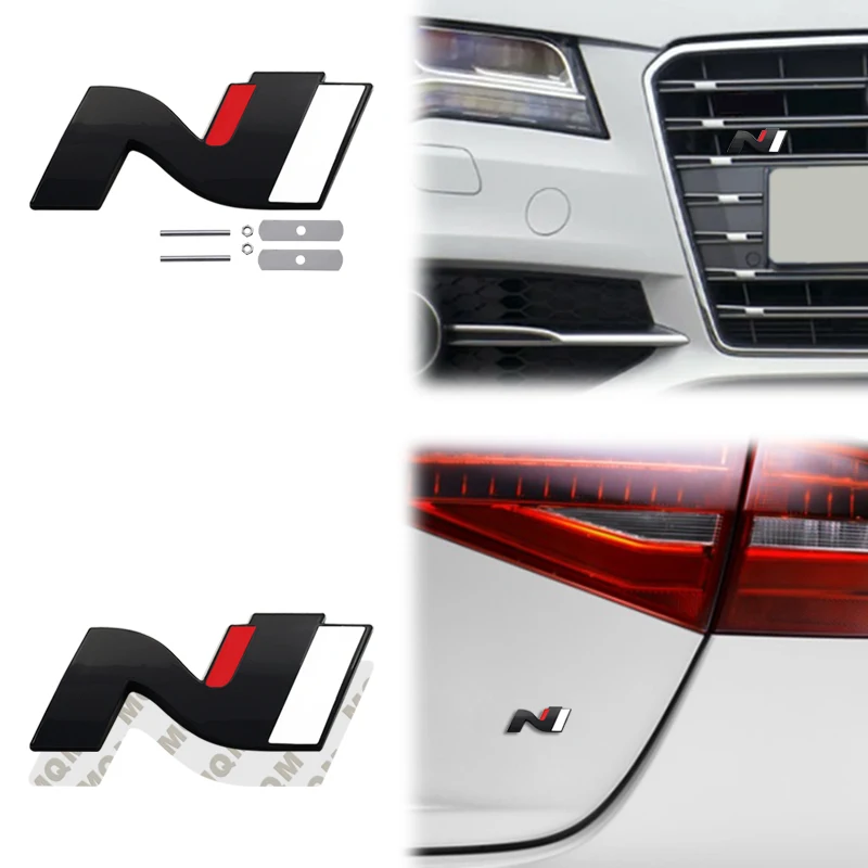 Emblema de rejilla N de Metal negro brillante, pegatina de insignia de cuerpo de maletero trasero para Hyundai n-line Veloster Kona Elantra i30 i20