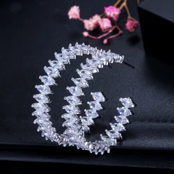 CWWZircons White Gold Color Marquise Cut Cubic Zirconia Big Round Circle Hoop Earrings for Women Wedding Party Gift  CZ165