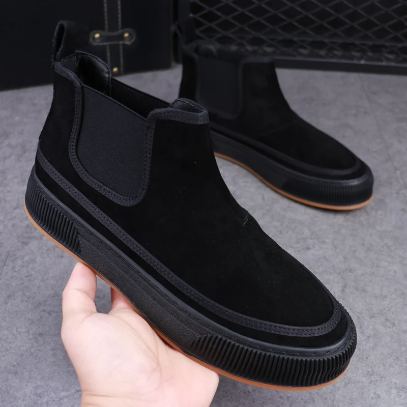 new arrival mens leisure chelsea boots tide cow suede leather flats shoes autumn winter cowboy platform boot ankle botas hombre