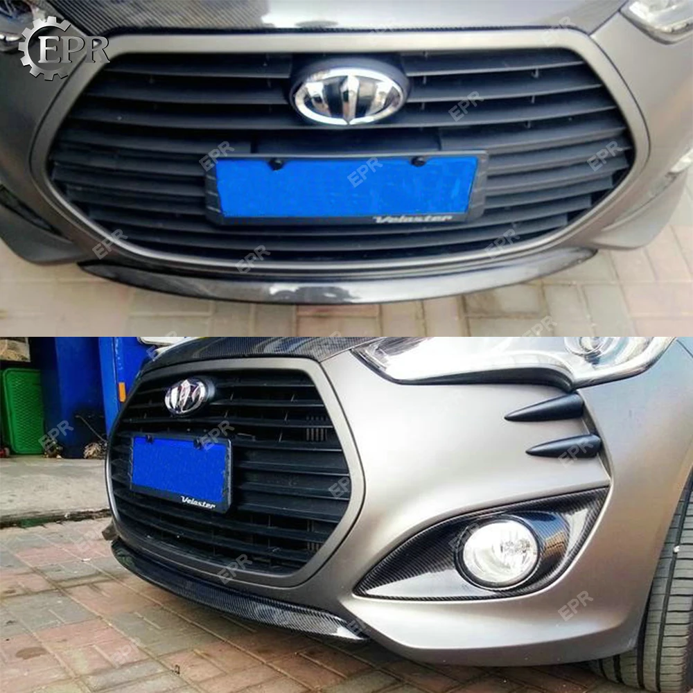 Carbon Bumper Lip Cover For Hyundai Veloster Carbon Fiber Front Bumper Center Lip Cover (Turbo) Tuning Trim Accessories Veloster