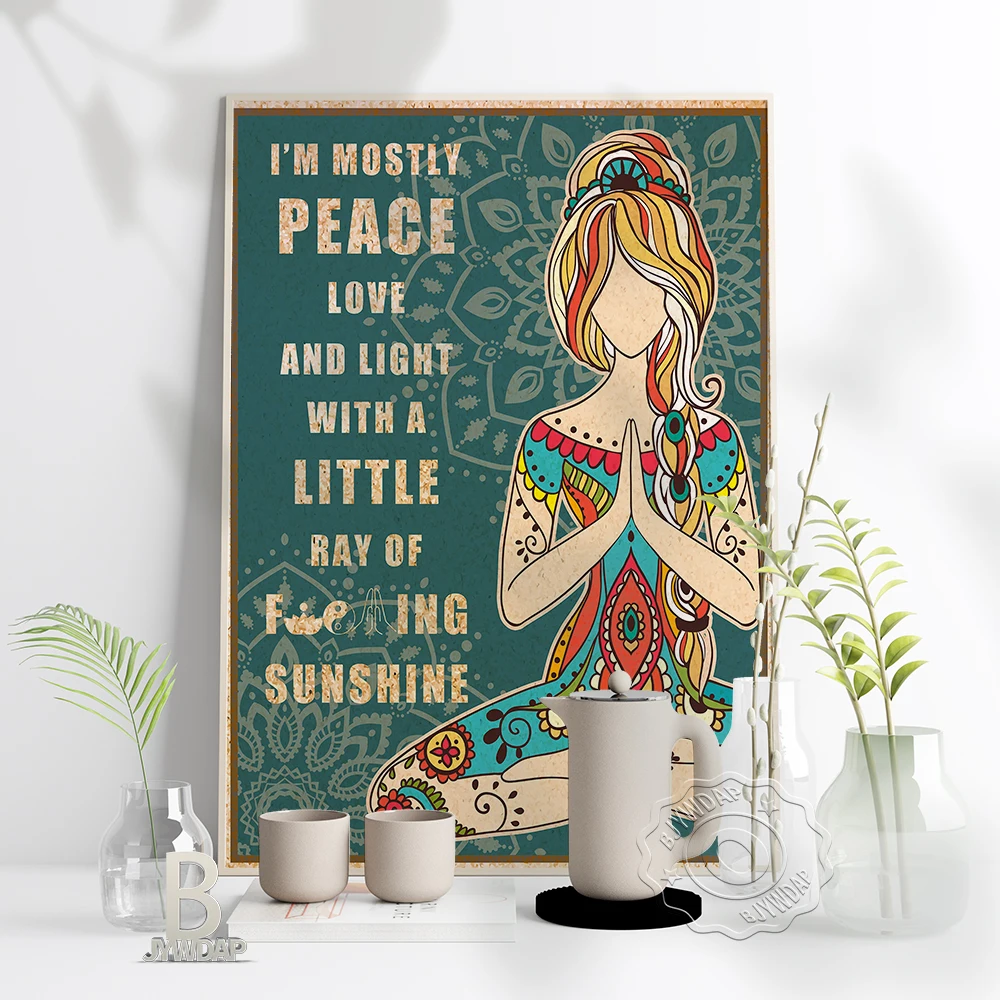 Плакат на холсте «Йога, я в основном мир, любовь и светильник», настенные картины в нордическом стиле для медитации, украшение для гостиной