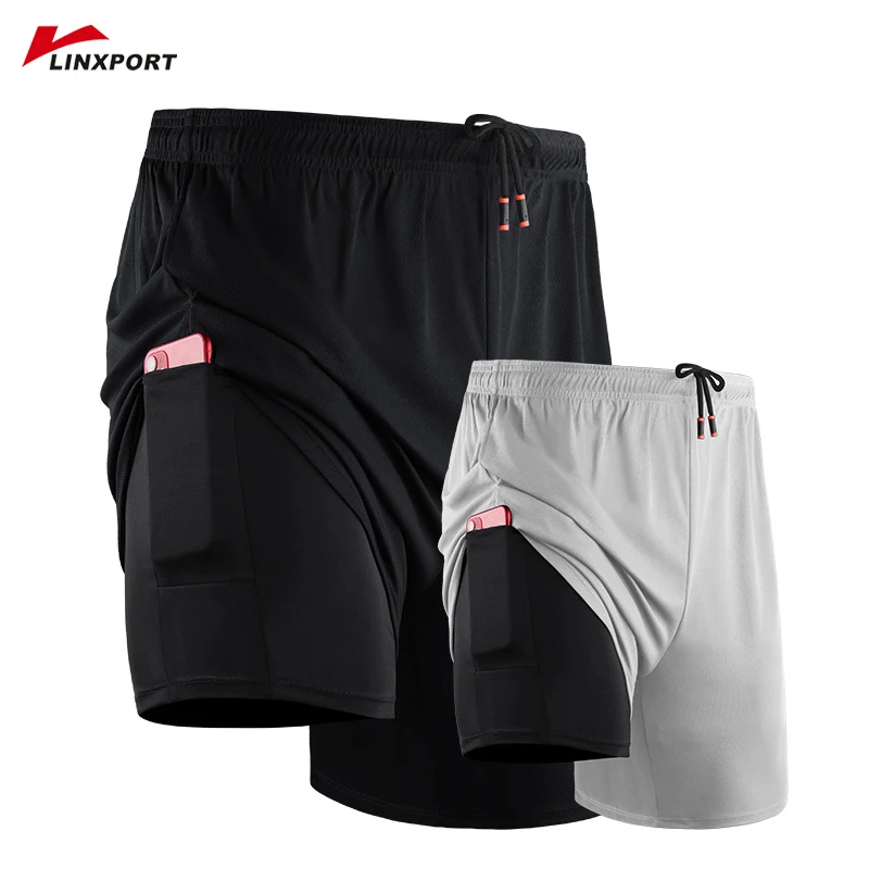Men Sports Shorts Compression Bottoms Fitness Gym Clothing Training Tights Jogging Cycling Running 2-in-1 Shorts with Liner