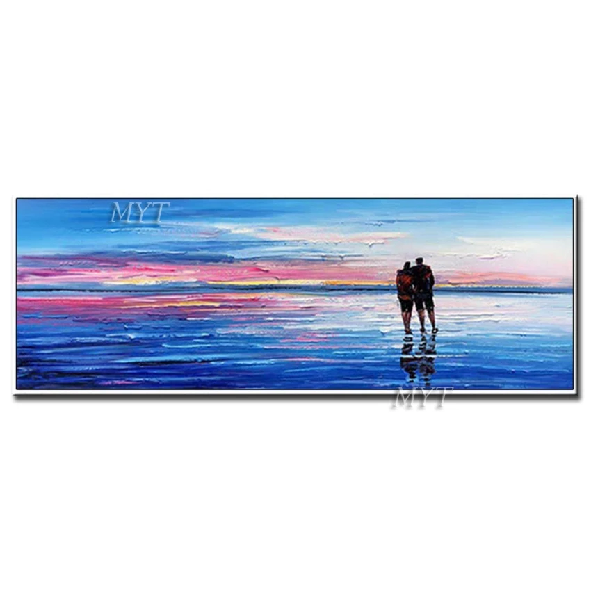 

Two People Watch The Evening Sky And Sea Together Abstract Oil Painting On Canvas Wall Art Home Decor Picture Modern Unframe