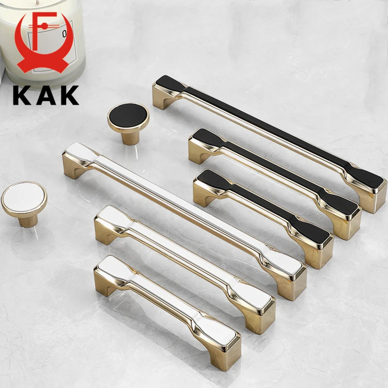 KAK Zinc Alloy Black Gold Kitchen Cabinet Handle Wardrobe Cabinet Knobs and Handles Solid Drawer Pulls Furniture Handle Hardware