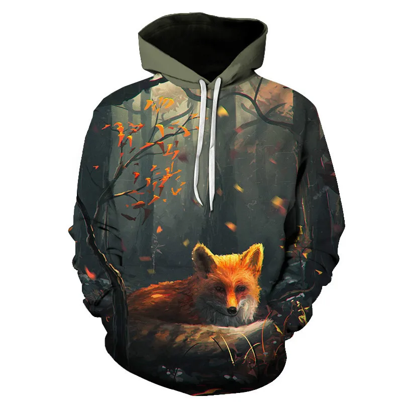 Autumn and Winter New Men's Funny Casual Pullover Men and Women 3D Wolf Print Hoodie Hot Selling All-match Trend Top