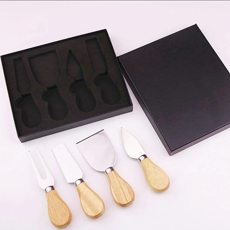 (4pcs) Wooden Handle Cheese Knives Set Cheese Knife Slicer Cutter Useful Cooking Tools Box