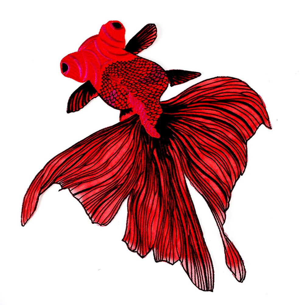 Large Embroidery Sequin for Cloth Sewing, Red Goldfish Patch, Applique Fish, DIY Accessories, High Quality