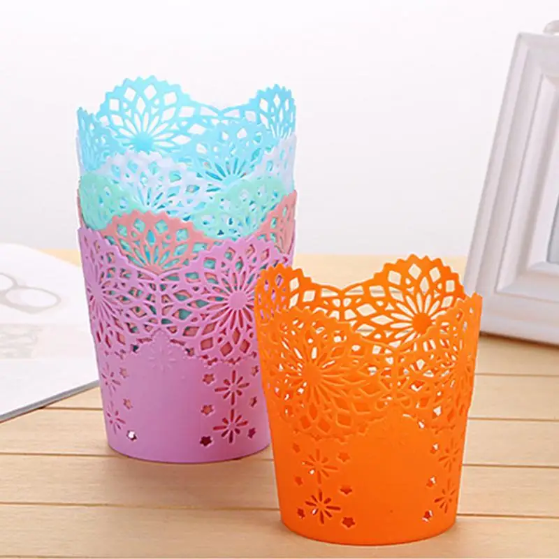 Home Desk accessories Creative Multifunctional Hollow Flower Pen Pot Makeup Brush Holder Desktop Rubbish Storage Basket