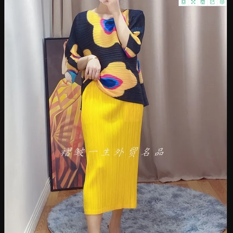 

HOT SELLING Miyake fashion fold pure color twill skirt design waist Straight skirt IN STOCK