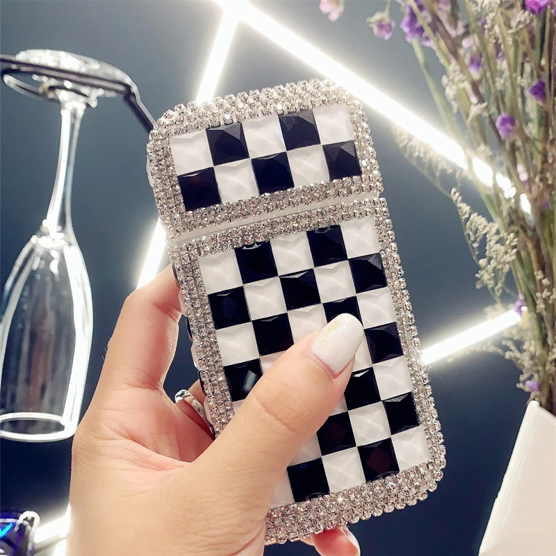 Full Rhinestone Slender Cigarette Case Automatic Open Lid Cigarettes Storage Box Smoking Accessories Tool for Women Gift