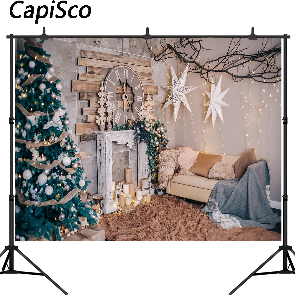 Capisco Christmas Tree Photography Background fireplace stars Backdrops Family Holiday Birthday Party Photo Prop Banner Supplies