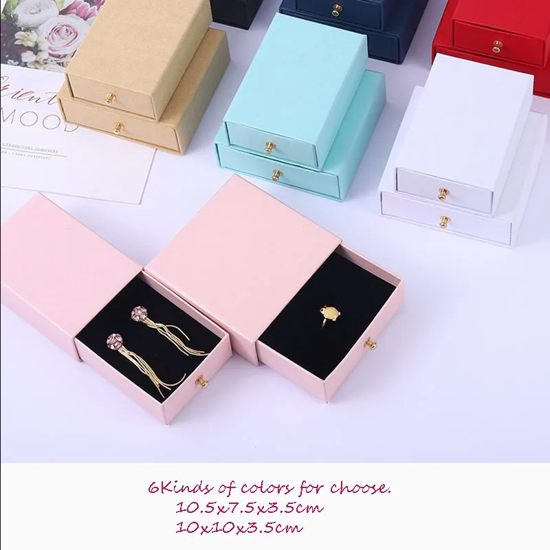 Fashion Rivet Drawing Drawer Box Square Jewelry Organizer Box Ring Storage Box Small Gift Box For Pendant Earrings Necklace 50pc