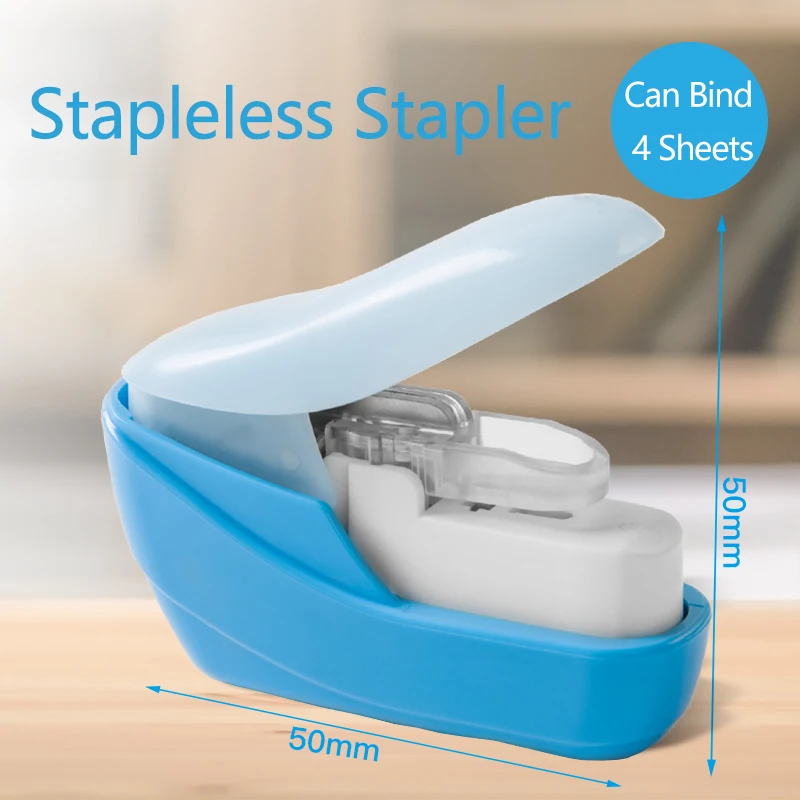 Handheld Color Stapleless Paper Grampeador Grampeador, Seguro Mini Grampeador, Sem Grampos, 4 Folha de Capacidade, DIY Binding Supplies