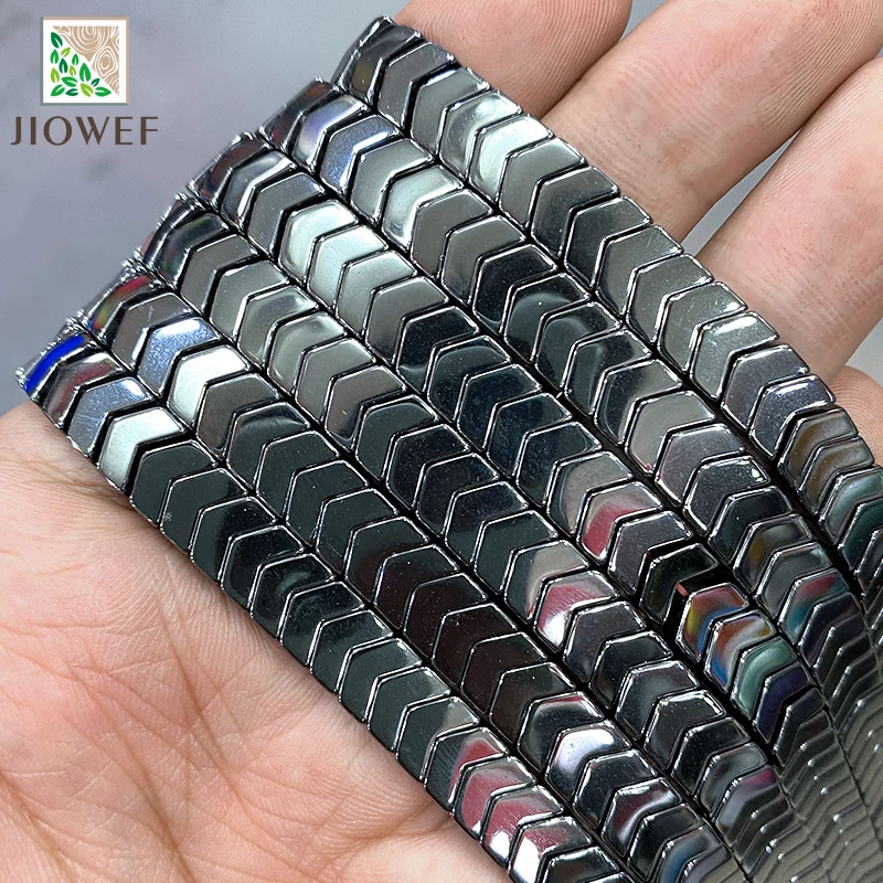 Smooth Flated Arrow V Shape Black Hematite Loose Beads DIY Necklace Bracelet Accessories for Jewelry Making 15'' Inch 6/8mm