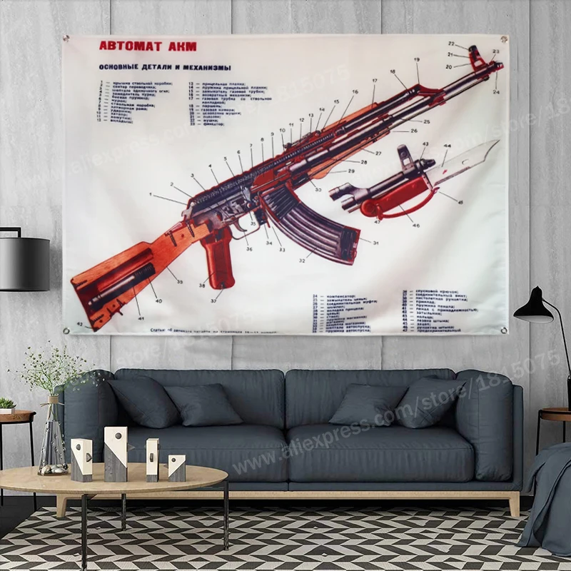 Gun Poster Flag Banner Art Home Decoration Hanging 4 Gromments In Corners 3*5FT 144cm*96cm