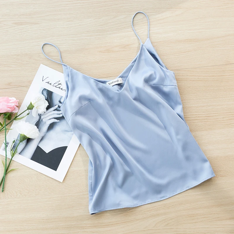 Women Loose Tank Top Fashionable Silky Satin Camisole For All Seasons Blusas M30500