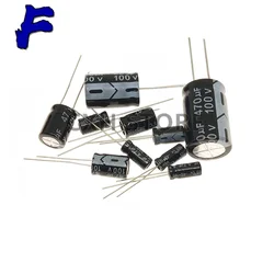 Capacitor eletrolítico de alumínio 6.3V 10V 16V 25V 35V 50V 63V 100V 400V 450V 10 47UF 100UF 220UF 330UF 470UF 680UF 1000UF 1500UF