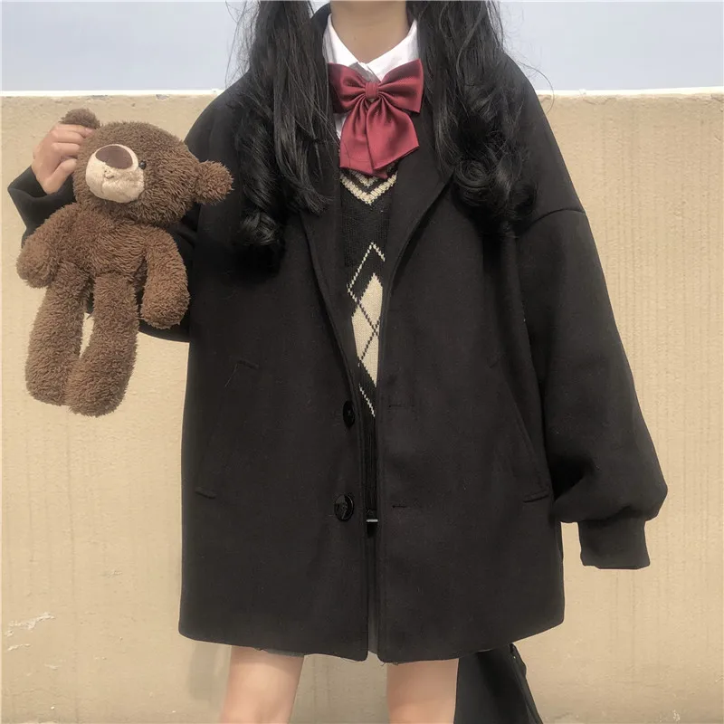 Academic Style Suit Coat + Knitted Sleeveless Vest + Long-Sleeved Shirt JK  japanese school uniform  school girl outfit