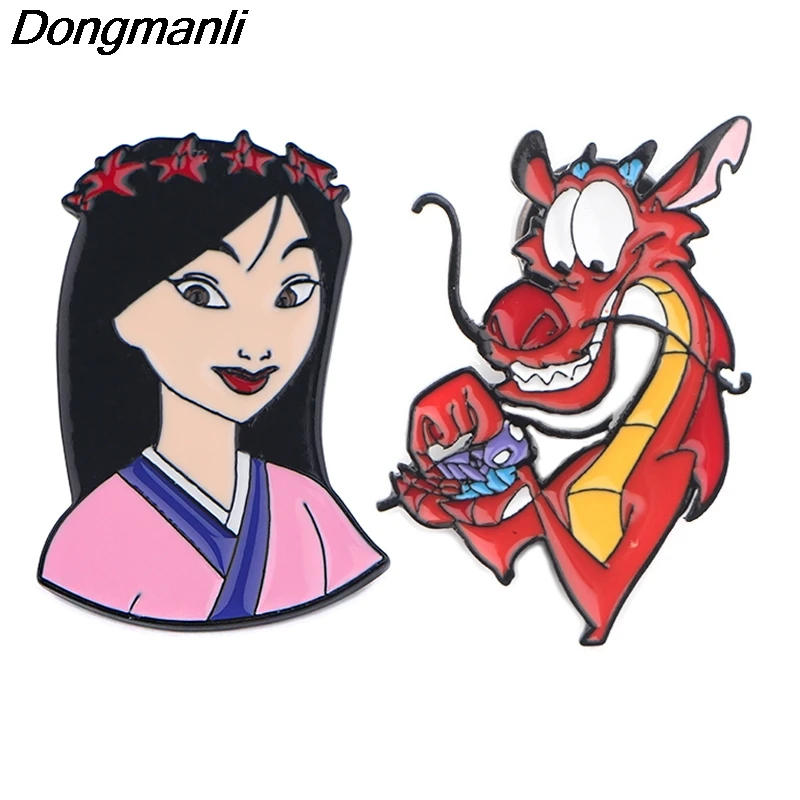 LT139 Mulan Anime Dragon Cute Enamel Pins and Brooches for Women Cute Lapel Pin Backpack Bags Badge Gifts